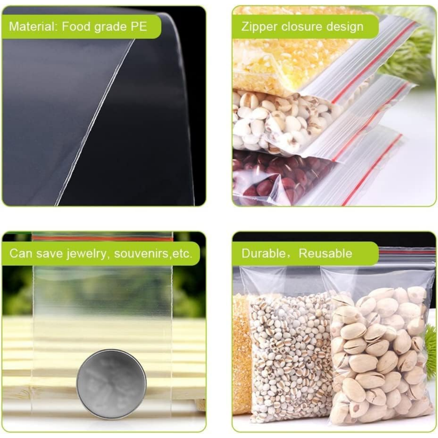 Picture of Clear Poly Reclosable Zipper Lock Bags | Resealable Plastic Zipper Bags for Samples, Candies, Craft supplies, Nuts, Slime and More