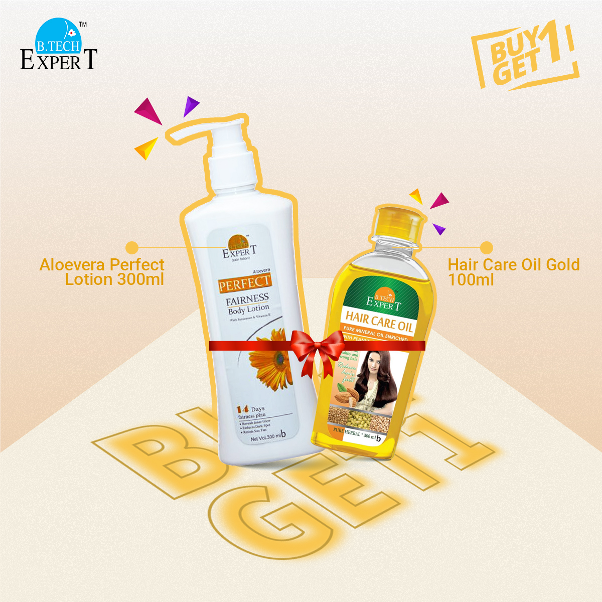Picture of Buy 1 Aloevera Perfect Lotion 300ml and Get 1 Hair Care Oil Gold 100ml Free