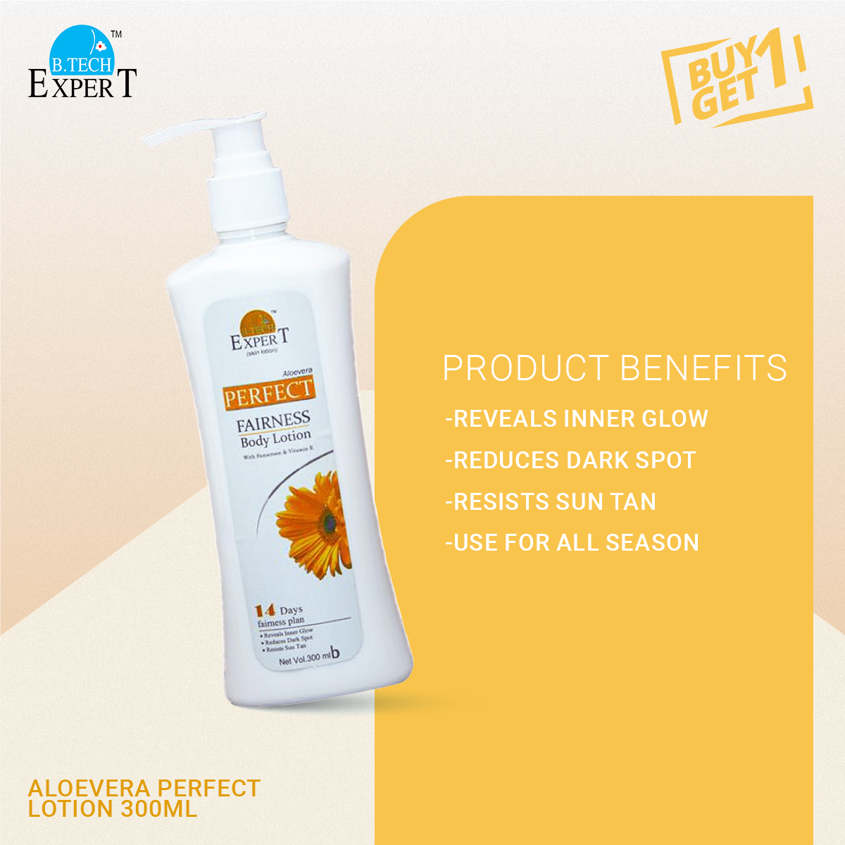 Picture of Buy 1 Aloevera Perfect Lotion 300ml and Get 1 Hair Care Oil Gold 100ml Free