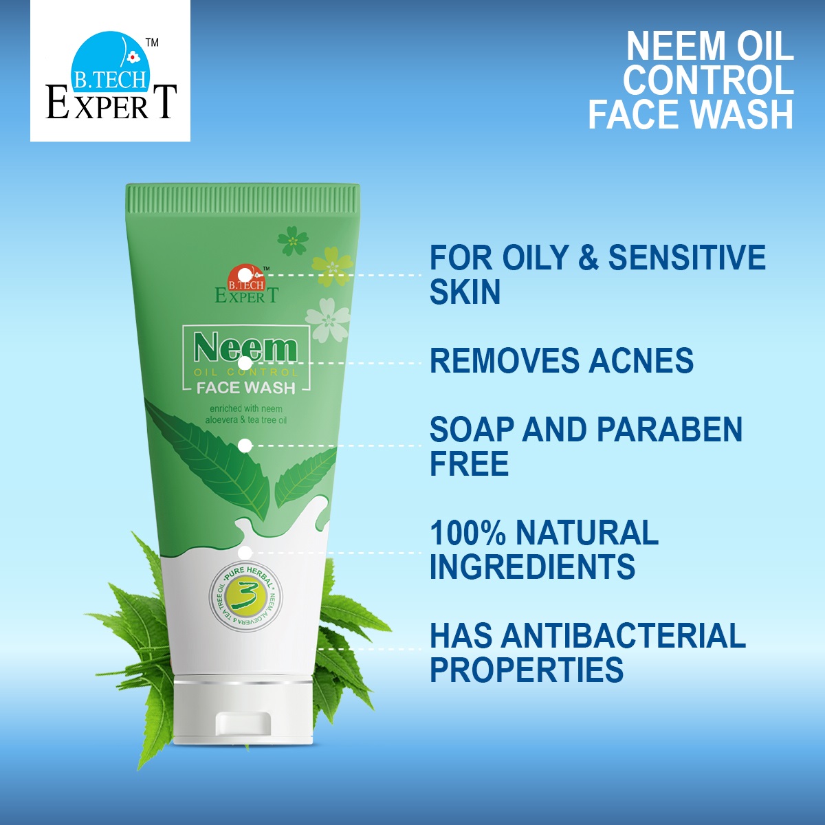 Picture of Neem Oil Control Face Wash 100ml / Neem, Aloevera & Tea Tree Oil Extract