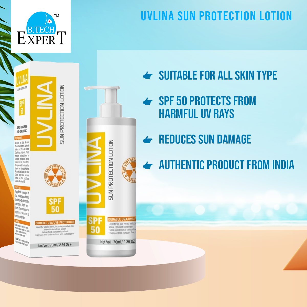Picture of UVLINA Sun Protection Lotion 70ml (India) UVLINA  Sunscreen