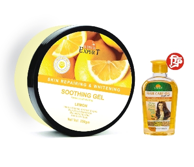 Picture of Buy 1 Lemon Skin Repairing and Whitening Soothing Gel 250gm and Get 1 Hair Care Oil Gold 100ml Free