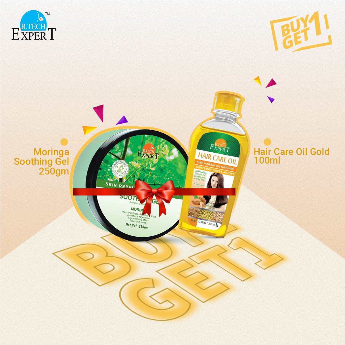 Picture of Buy 1 Moringa Skin Repairing and Whitening Soothing Gel 250gm and Get 1 Hair Care Oil Gold 100ml Free