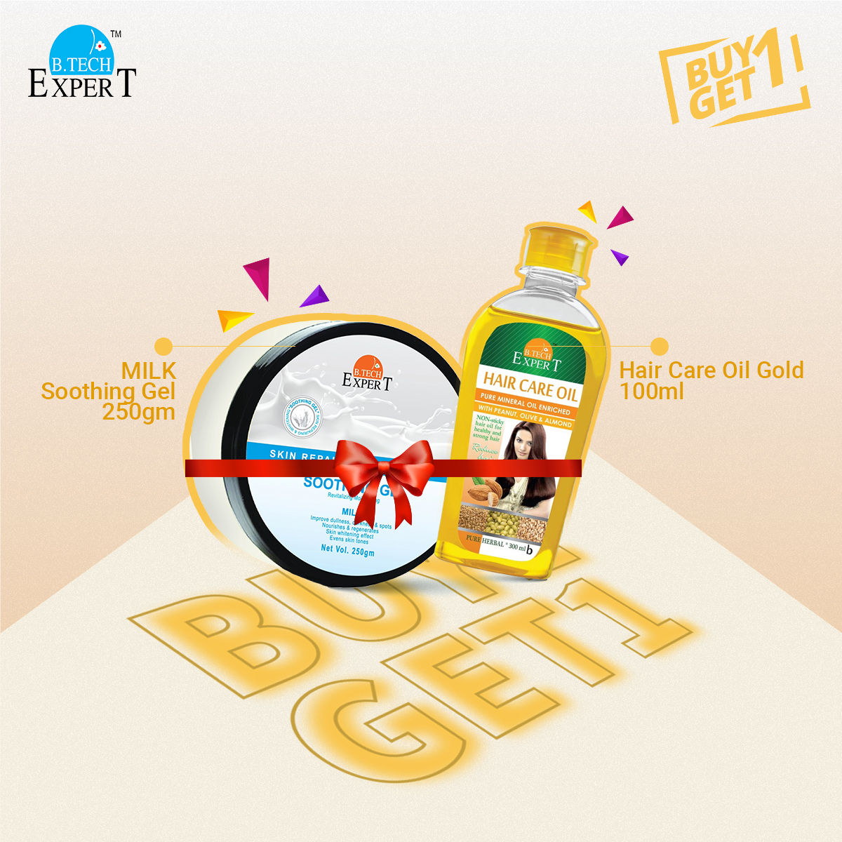 Picture of Buy 1 Milk Skin Repairing and Whitening Soothing Gel 250gm and Get 1 Hair Care Oil Gold 100ml Free