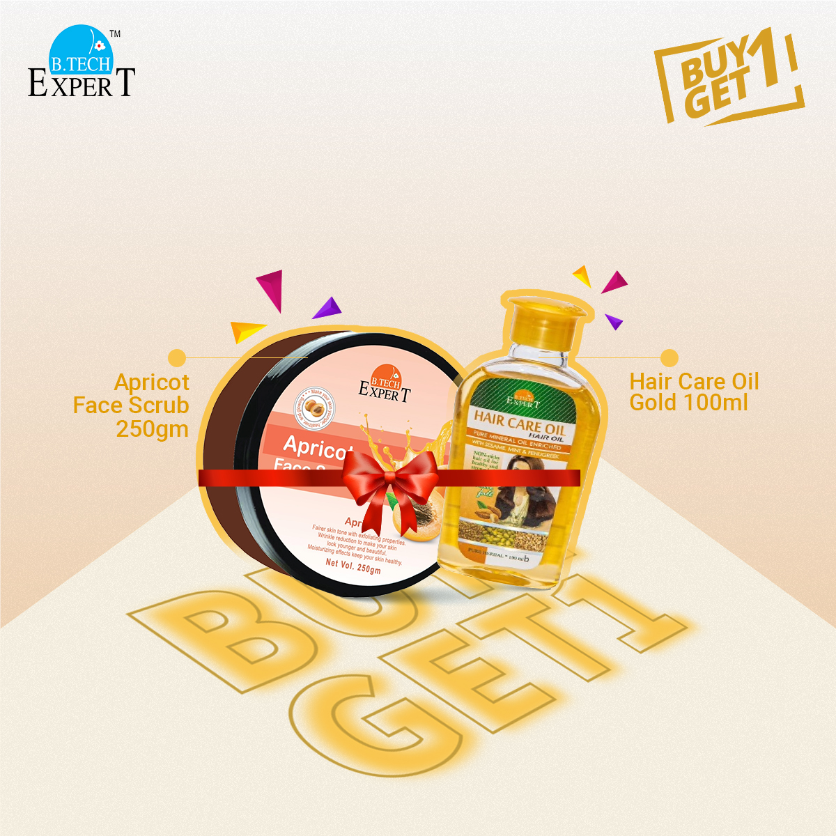 Picture of Buy 1 Apricot Face Scrub, Fairer Facial Scrub for a Youthful, Brighter and Beautiful Skin 250gm and Get 1 Hair Care Oil Gold 100ml Free