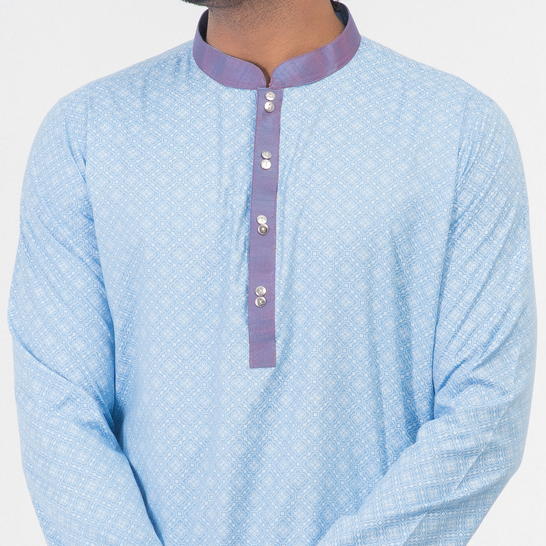 Picture of Printed Contrast Semi Fit Casual Panjabi