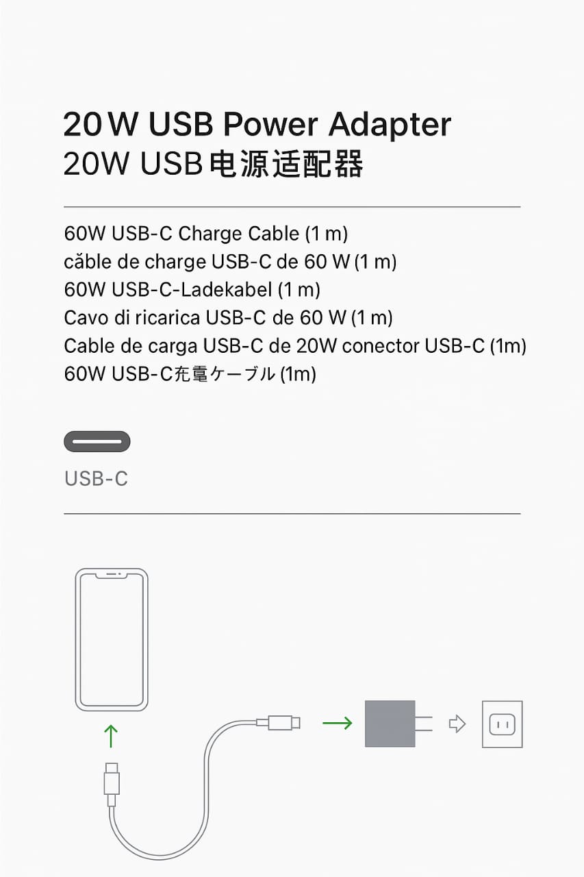 Picture of For iphone 15pro/ 15 max pro/ Iphone 16pro / 16 pro max 20W PD Premium quality Fast Charger Adapter with Type.c to..type c Cable