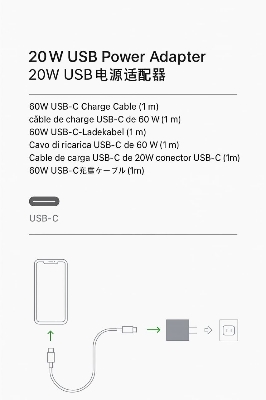 Picture of For iphone 15pro/ 15 max pro/ Iphone 16pro / 16 pro max 20W PD Premium quality Fast Charger Adapter with Type.c to..type c Cable