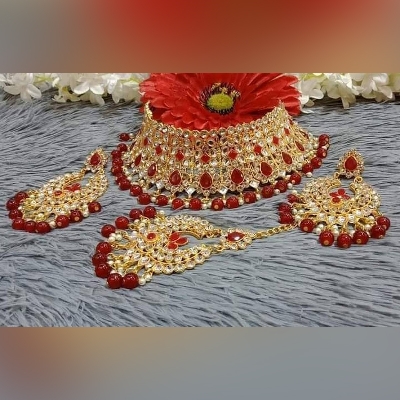 Picture of Beautyful Choker Nacklace For Women  Western neck wear choker Traditional Fashion Wedding/Party Bridal Choker Necklace Earrings & Tikli Jewellery Set