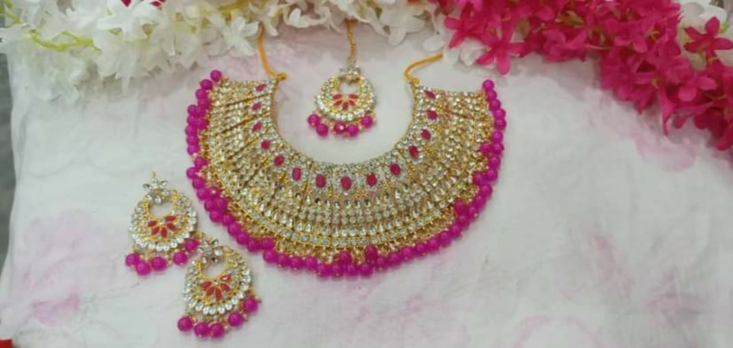 Picture of Beautyful Choker Nacklace For Women  Western neck wear choker Traditional Fashion Wedding/Party Bridal Choker Necklace Earrings & Tikli Jewellery Set