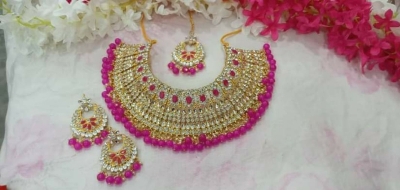 Picture of Beautyful Choker Nacklace For Women  Western neck wear choker Traditional Fashion Wedding/Party Bridal Choker Necklace Earrings & Tikli Jewellery Set