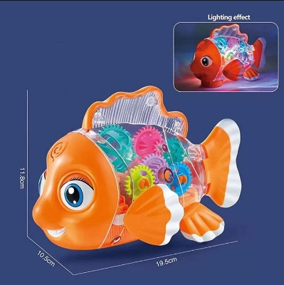 Picture of Transparent Gear Fish Toy, Baby Lights Music Light Fish Toy, Newborn Musical Early Educational Toy, Ideal Fish Toy for Floor Play