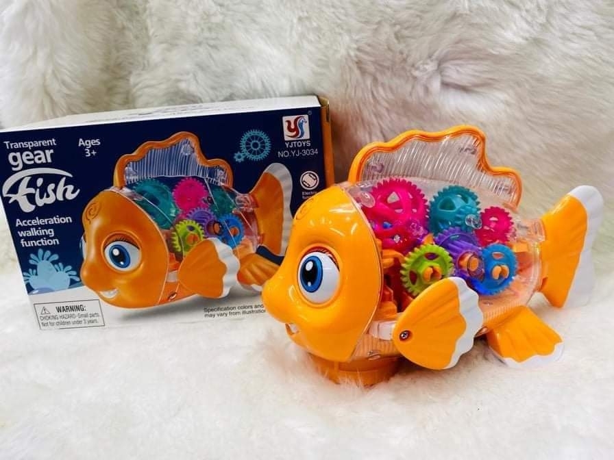 Picture of Transparent Gear Fish Toy, Baby Lights Music Light Fish Toy, Newborn Musical Early Educational Toy, Ideal Fish Toy for Floor Play