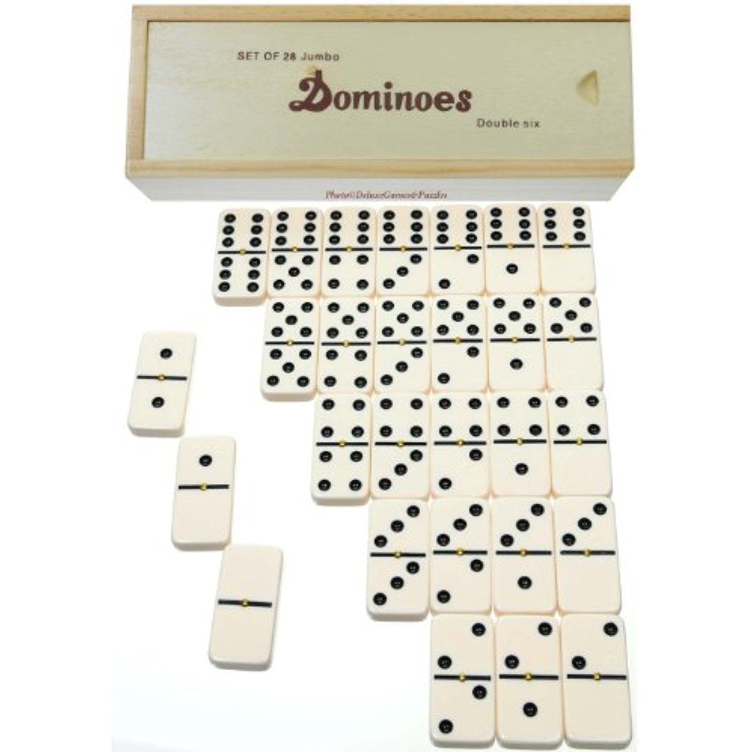 Picture of Wooden Dominoes Set with Black Dots Traditional Game Learning Toy for Kids, Friends and Family (28 pcs)