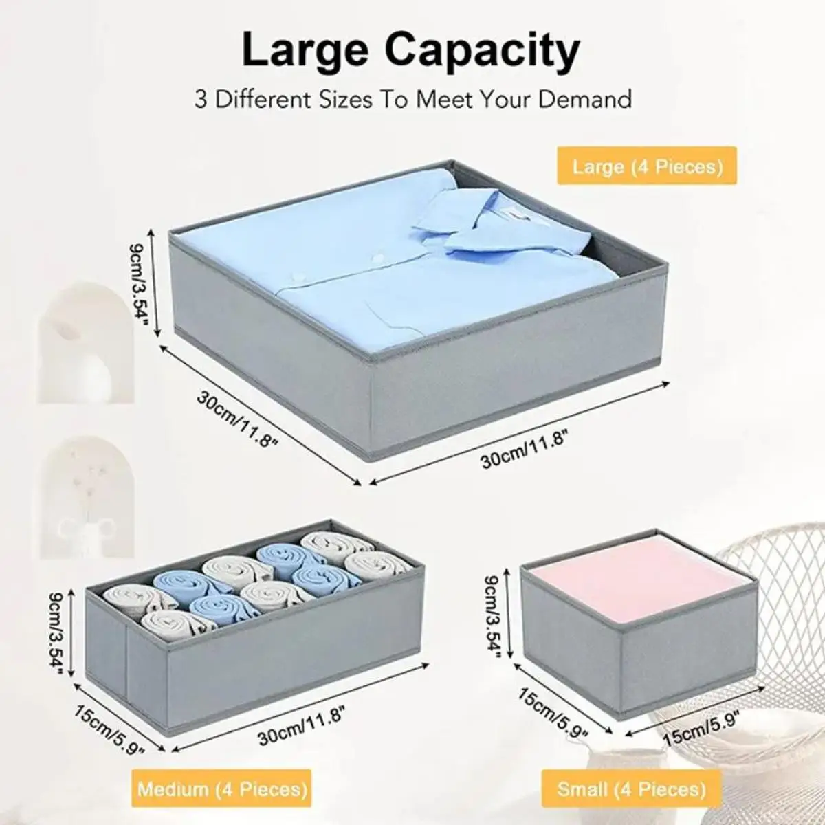 Picture of 3 Pcs Foldable Cloth Storage Organizer Box, 3 Pcs Pack Cloth,ToyBook Storage Box, Cloth Storage Organizer Box