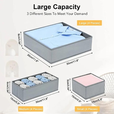 Picture of 3 Pcs Foldable Cloth Storage Organizer Box, 3 Pcs Pack Cloth,ToyBook Storage Box, Cloth Storage Organizer Box