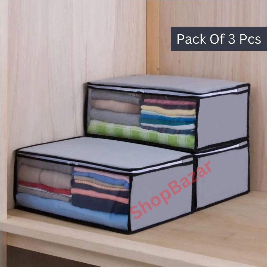 Picture of 3 Pcs Extra Capacity Cloth Storage Bag, Pack of 3 Pcs Transparent Underbred Large Cloth Storage Bag