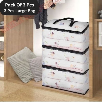 Picture of 3 Pcs Pack Transparent Cloth/Quilt Storage Bag, Transparent Quilt Cloth Storage Bag With Travel Type Handle.