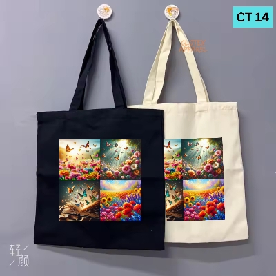 Picture of Smile Tote Bag Butterfly Flower Designed Cotton Canvas Tote Bag With Zipper for Women Girls  Ladies Everyday Daily Useable Fashionable Hand Shoulder Bag For School College University Students(CT 14)