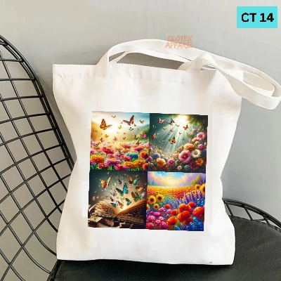 Picture of Smile Tote Bag Butterfly Flower Designed Cotton Canvas Tote Bag With Zipper for Women Girls  Ladies Everyday Daily Useable Fashionable Hand Shoulder Bag For School College University Students(CT 14)