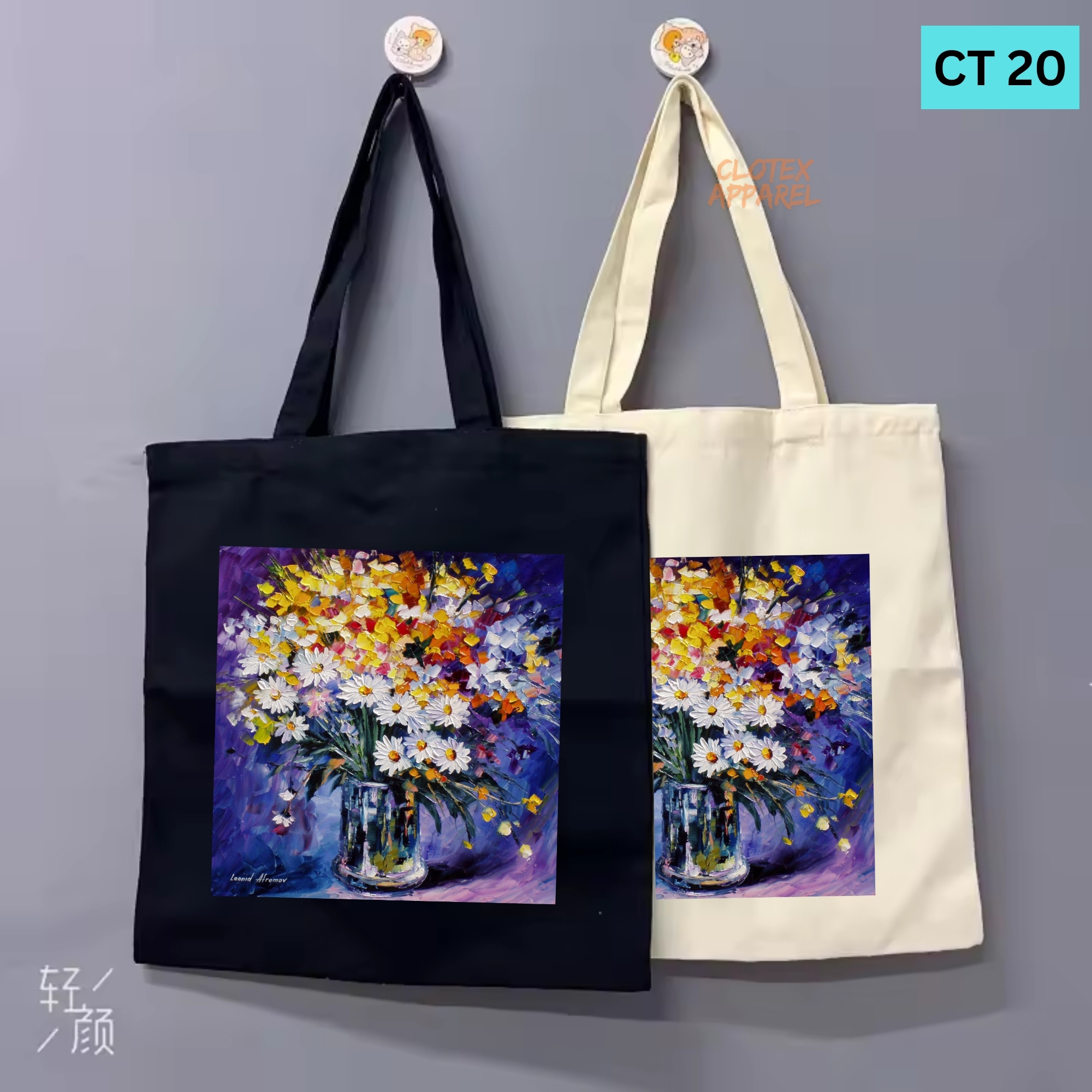 Picture of Smile Tote Bag Floewer Oil Paint Designed Cotton Canvas Tote Bag With Zipper for Women Girls  Ladies Everyday Daily Useable Fashionable Hand Shoulder Bag For School College University Students(CT 20)