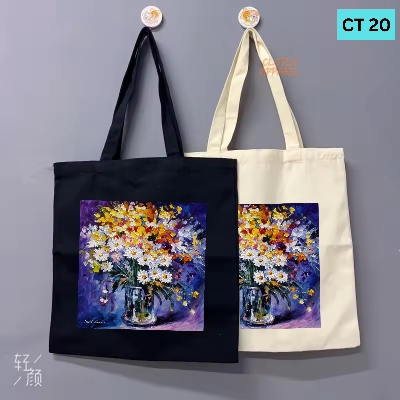 Picture of Smile Tote Bag Floewer Oil Paint Designed Cotton Canvas Tote Bag With Zipper for Women Girls  Ladies Everyday Daily Useable Fashionable Hand Shoulder Bag For School College University Students(CT 20)