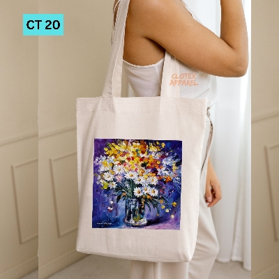 Picture of Smile Tote Bag Floewer Oil Paint Designed Cotton Canvas Tote Bag With Zipper for Women Girls  Ladies Everyday Daily Useable Fashionable Hand Shoulder Bag For School College University Students(CT 20)