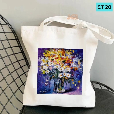 Picture of Smile Tote Bag Floewer Oil Paint Designed Cotton Canvas Tote Bag With Zipper for Women Girls  Ladies Everyday Daily Useable Fashionable Hand Shoulder Bag For School College University Students(CT 20)