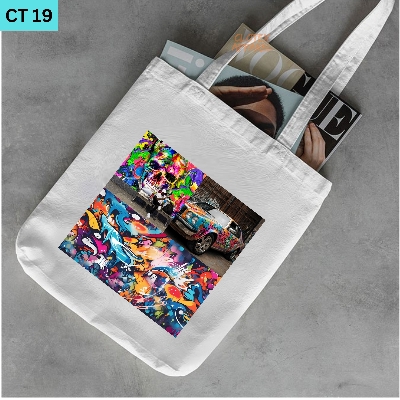 Picture of Smile Tote Bag Multicolor Grafiti Designed Cotton Canvas Tote Bag With Zipper for Women Girls  Ladies Everyday Daily Useable Fashionable Hand Shoulder Bag For School College University Students(CT 19)