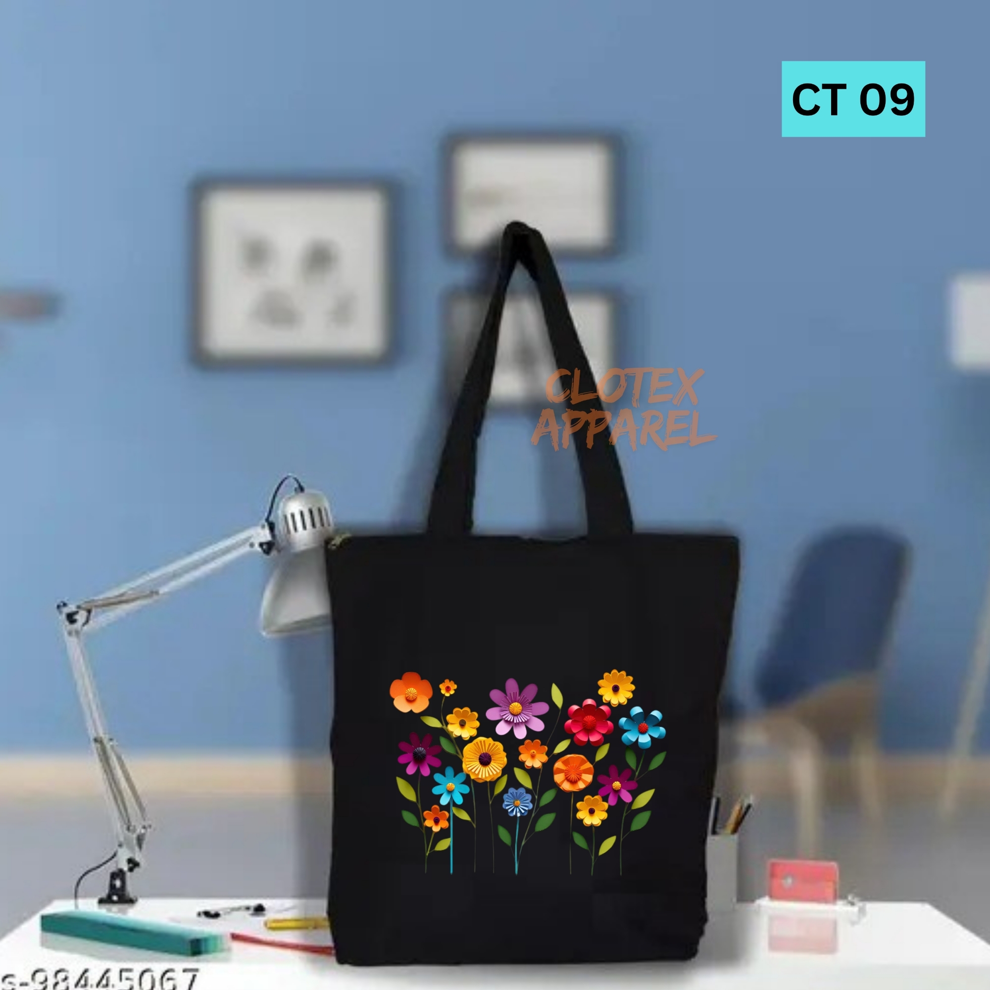 Picture of Smile Tote Bag For Women Floral Print Designed Cotton Canvas Tote Bag With Zipper for Women Girls  Ladies Everyday Daily Useable Fashionable Hand Shoulder Bag For School College University Students(CT 09)