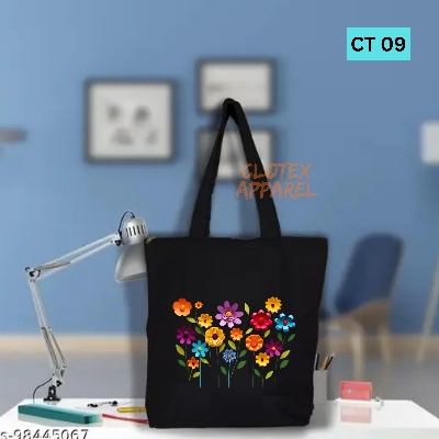 Picture of Smile Tote Bag For Women Floral Print Designed Cotton Canvas Tote Bag With Zipper for Women Girls  Ladies Everyday Daily Useable Fashionable Hand Shoulder Bag For School College University Students(CT 09)