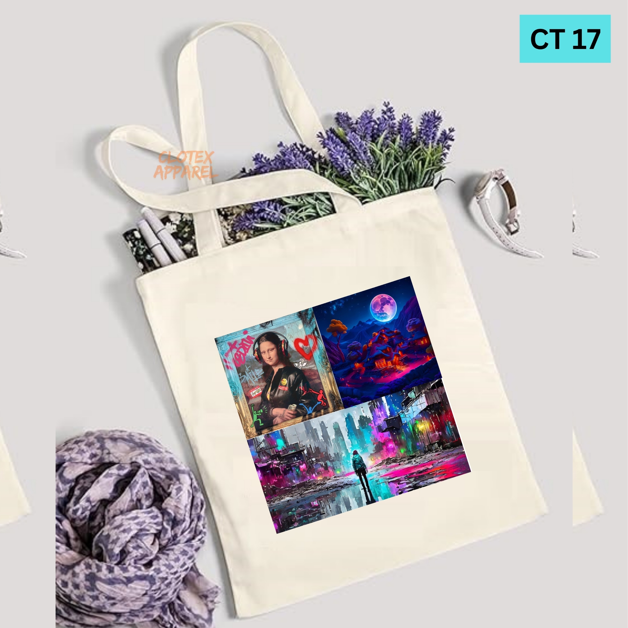 Picture of Smile Tote Bag Multicolored Paint Designed Cotton Canvas Tote Bag With Zipper for Women Girls  Ladies Everyday Daily Useable Fashionable Hand Shoulder Bag For School College University Students(CT 17)