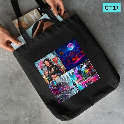 Picture of Smile Tote Bag Multicolored Paint Designed Cotton Canvas Tote Bag With Zipper for Women Girls  Ladies Everyday Daily Useable Fashionable Hand Shoulder Bag For School College University Students(CT 17)