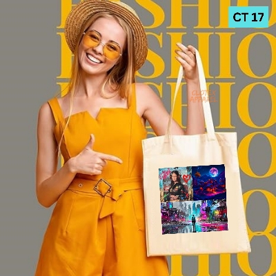 Picture of Smile Tote Bag Multicolored Paint Designed Cotton Canvas Tote Bag With Zipper for Women Girls  Ladies Everyday Daily Useable Fashionable Hand Shoulder Bag For School College University Students(CT 17)