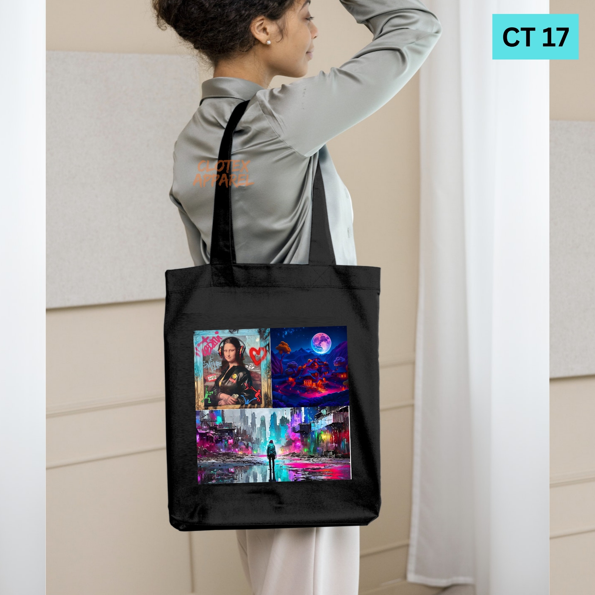 Picture of Smile Tote Bag Multicolored Paint Designed Cotton Canvas Tote Bag With Zipper for Women Girls  Ladies Everyday Daily Useable Fashionable Hand Shoulder Bag For School College University Students(CT 17)