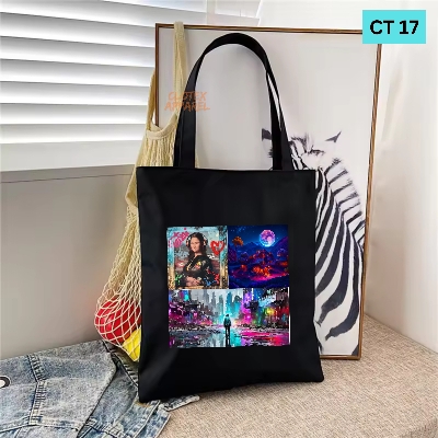 Picture of Smile Tote Bag Multicolored Paint Designed Cotton Canvas Tote Bag With Zipper for Women Girls  Ladies Everyday Daily Useable Fashionable Hand Shoulder Bag For School College University Students(CT 17)