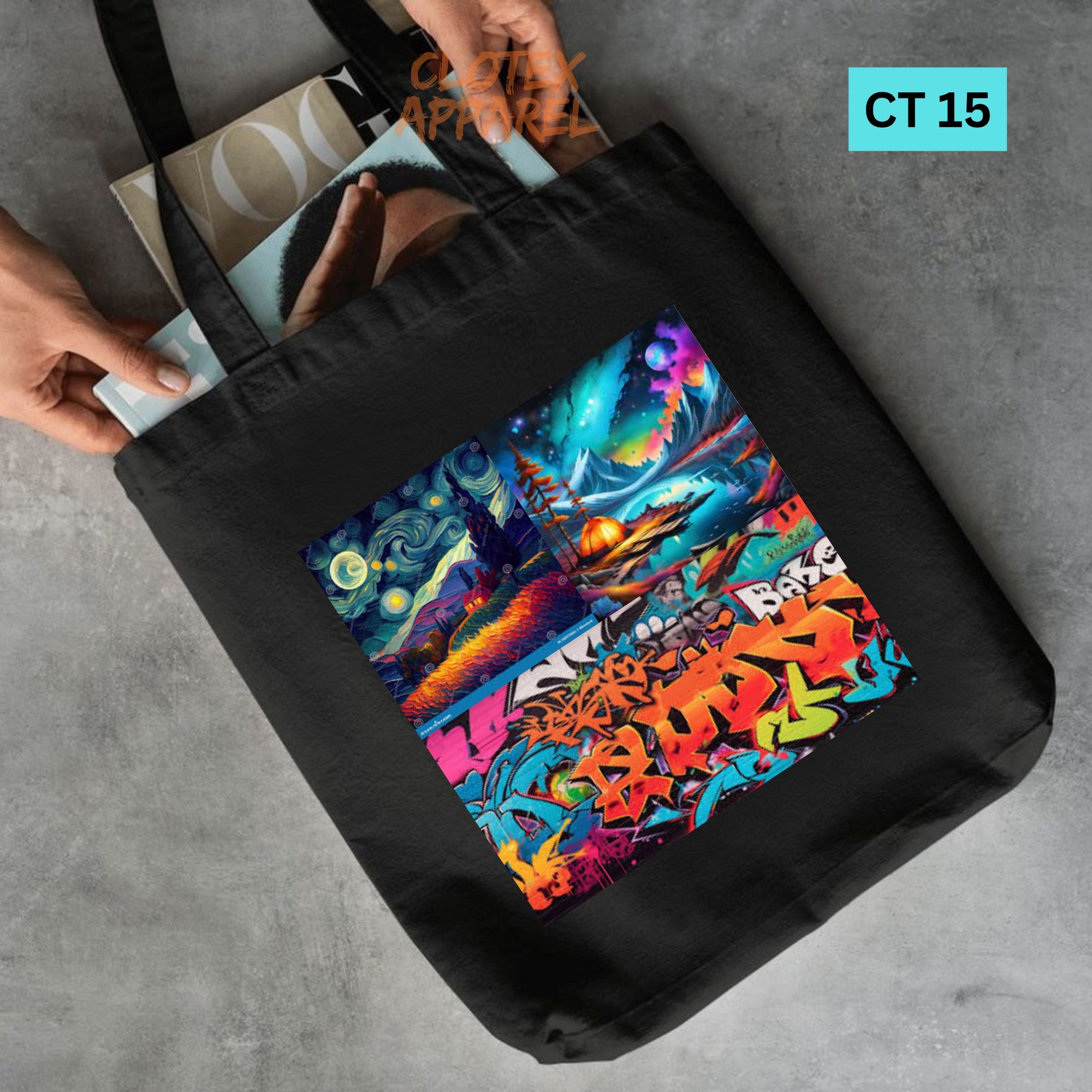 Picture of Smile Tote Bag Great Grafiti Designed Cotton Canvas Tote Bag With Zipper for Women Girls  Ladies Everyday Daily Useable Fashionable Hand Shoulder Bag For School College University Students(CT 15)