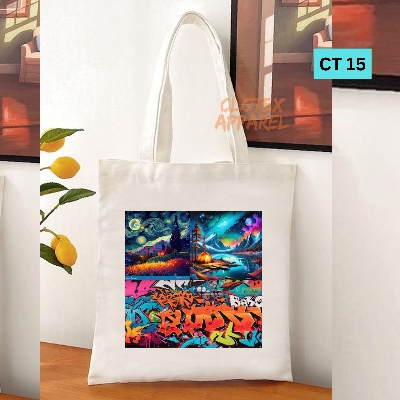 Picture of Smile Tote Bag Great Grafiti Designed Cotton Canvas Tote Bag With Zipper for Women Girls  Ladies Everyday Daily Useable Fashionable Hand Shoulder Bag For School College University Students(CT 15)