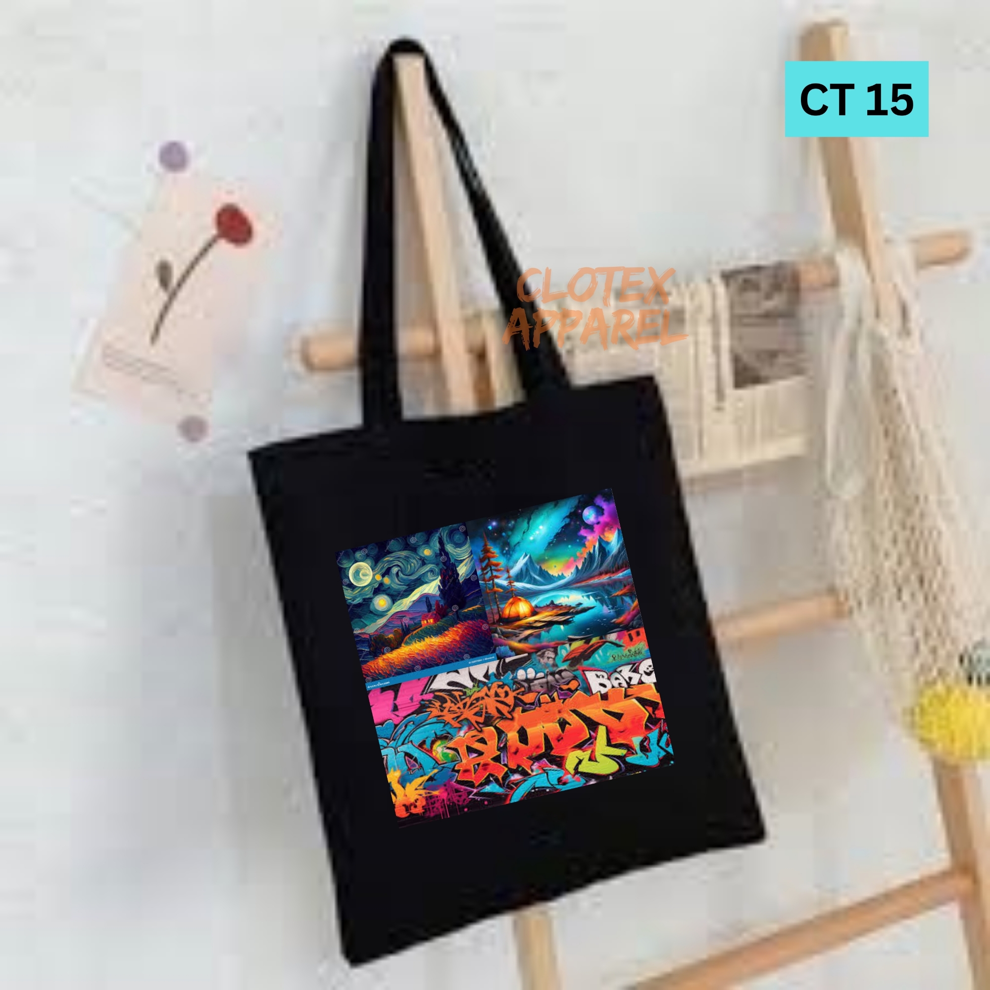Picture of Smile Tote Bag Great Grafiti Designed Cotton Canvas Tote Bag With Zipper for Women Girls  Ladies Everyday Daily Useable Fashionable Hand Shoulder Bag For School College University Students(CT 15)