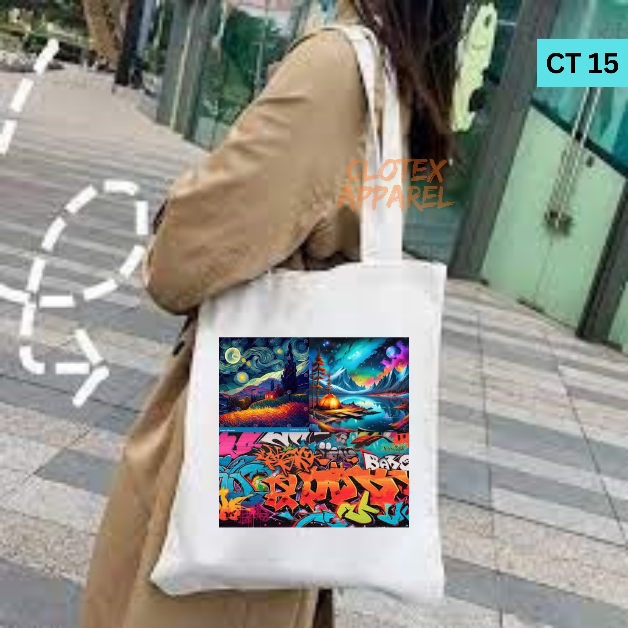 Picture of Smile Tote Bag Great Grafiti Designed Cotton Canvas Tote Bag With Zipper for Women Girls  Ladies Everyday Daily Useable Fashionable Hand Shoulder Bag For School College University Students(CT 15)