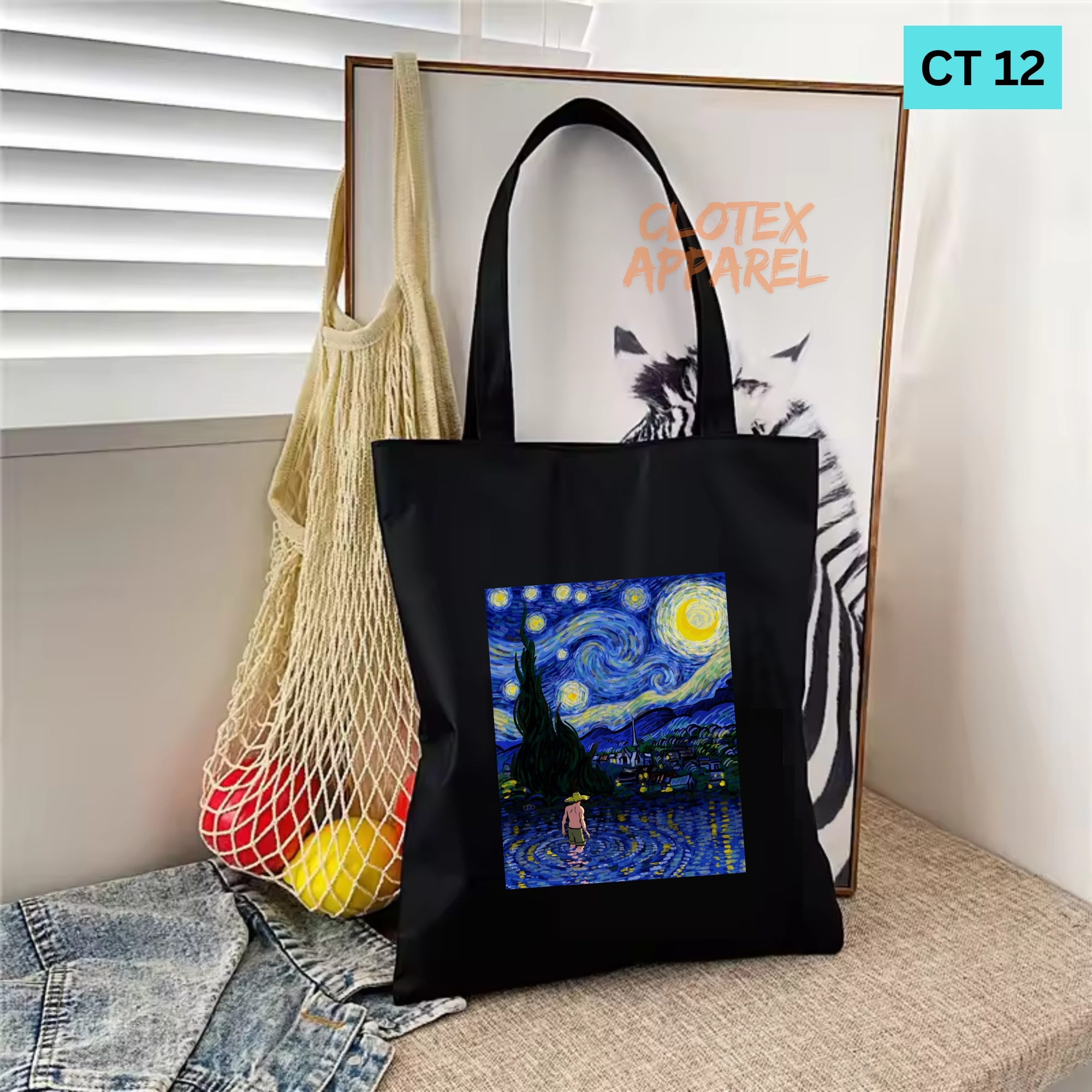 Picture of Smile Tote Bag Ocean Wav Designed Cotton Canvas Tote Bag With Zipper for Women Girls  Ladies Everyday Daily Useable Fashionable Hand Shoulder Bag For School College University Students(CT 12)