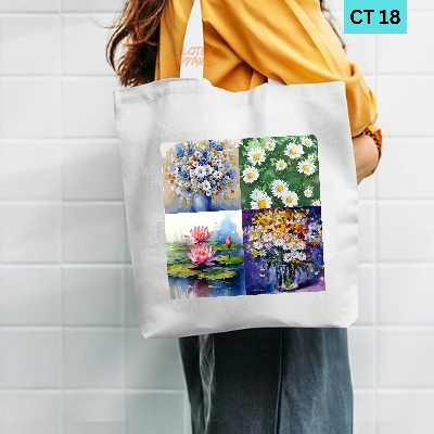 Picture of Smile Tote Bag Natural Flower Designed Cotton Canvas Tote Bag With Zipper for Women Girls  Ladies Everyday Daily Useable Fashionable Hand Shoulder Bag For School College University Students(CT 18)