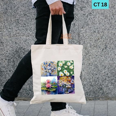 Picture of Smile Tote Bag Natural Flower Designed Cotton Canvas Tote Bag With Zipper for Women Girls  Ladies Everyday Daily Useable Fashionable Hand Shoulder Bag For School College University Students(CT 18)