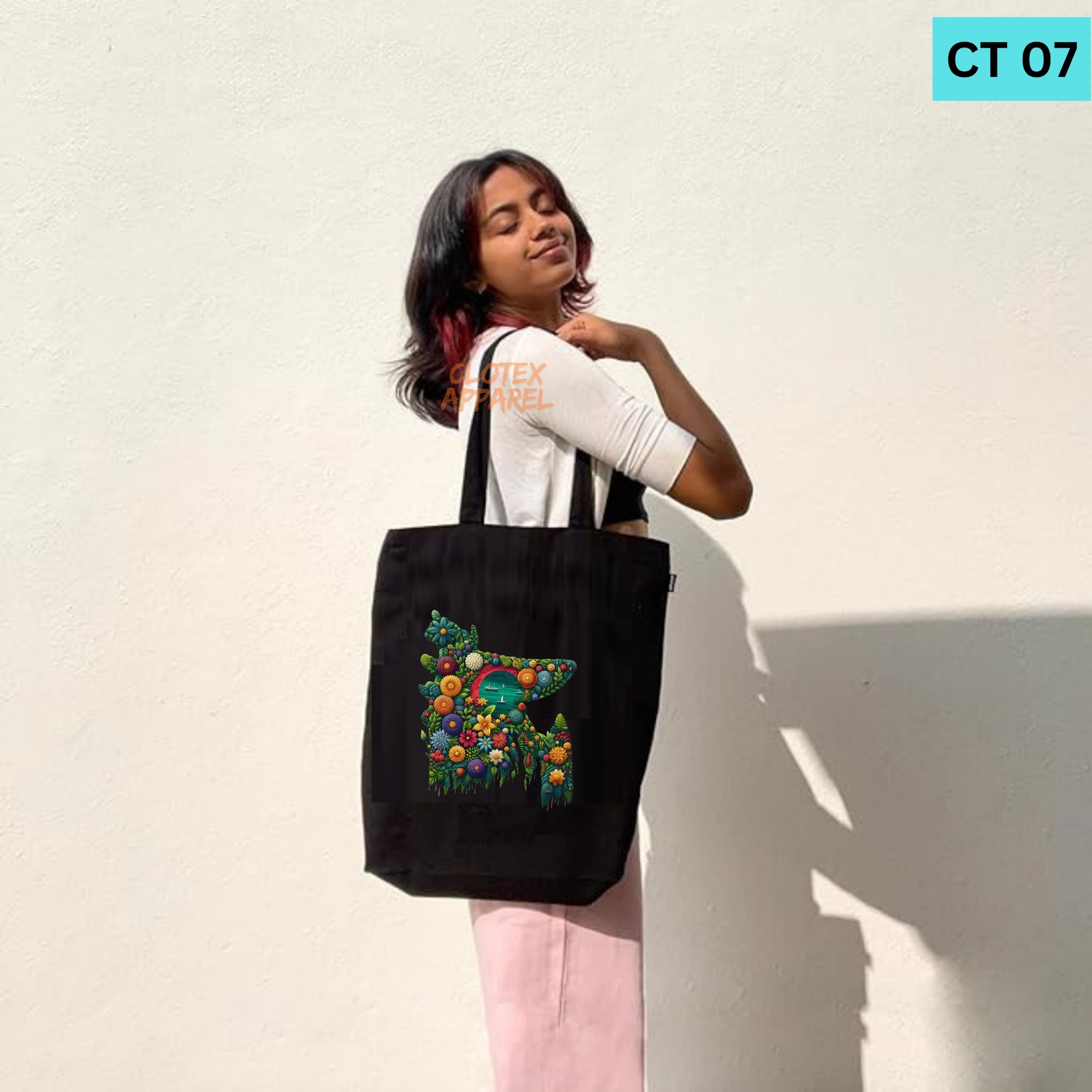 Picture of Smile Tote Bag BD Map Designed Cotton Canvas Tote Bag With Zipper for Women Girls  Ladies Everyday Daily Useable Fashionable Hand Shoulder Bag For School College University Students (CT 07)