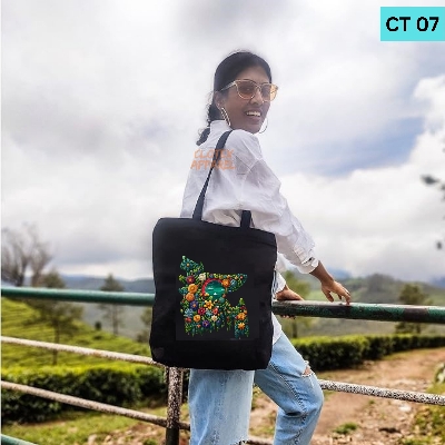 Picture of Smile Tote Bag BD Map Designed Cotton Canvas Tote Bag With Zipper for Women Girls  Ladies Everyday Daily Useable Fashionable Hand Shoulder Bag For School College University Students (CT 07)