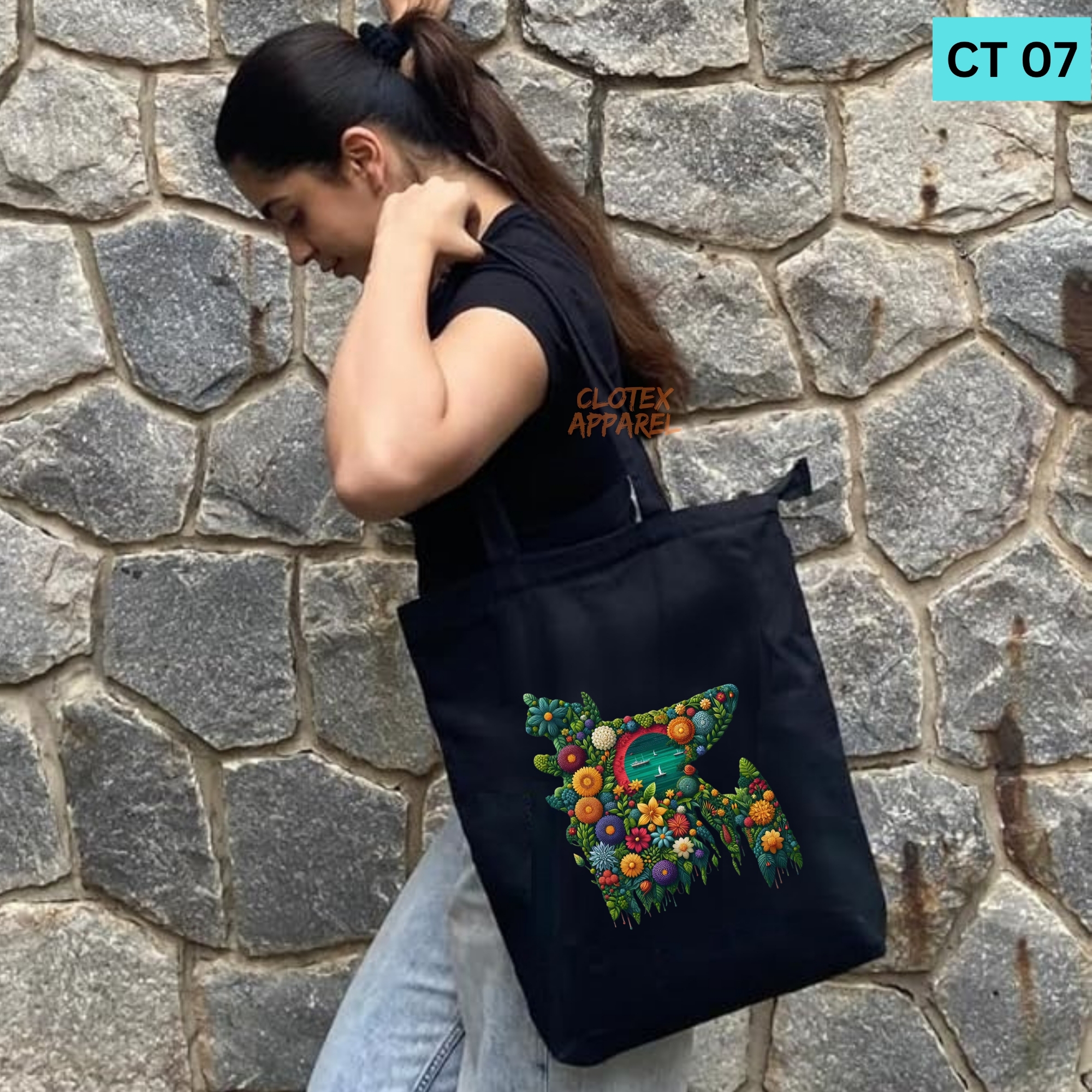 Picture of Smile Tote Bag BD Map Designed Cotton Canvas Tote Bag With Zipper for Women Girls  Ladies Everyday Daily Useable Fashionable Hand Shoulder Bag For School College University Students (CT 07)