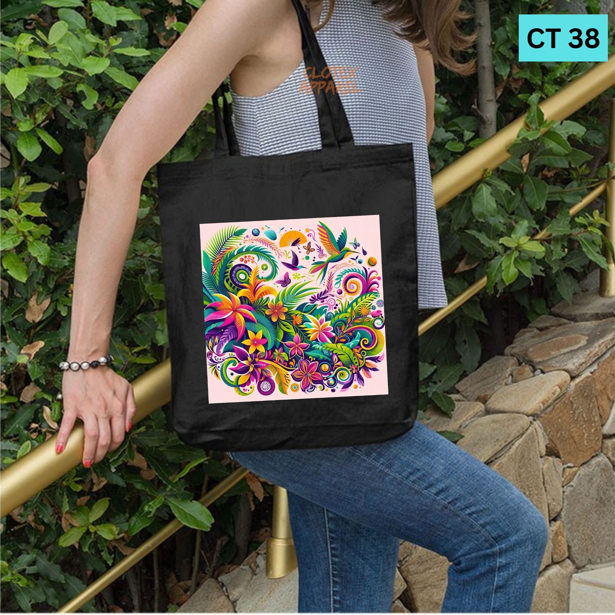 Picture of Smile Canvas Tote Bag Women Empowerment Bird Folwer Designed Cotton Canvas Tote Bag With Zipper for Women Girls  Ladies Everyday Daily Useable Fashionable Hand Shoulder Bag For School College University Students (CT 38)