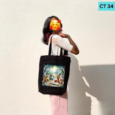 Picture of Smile Canvas Tote Bag Women Empowerment Designed Cotton Canvas Tote Bag With Zipper for Women Girls  Ladies Everyday Daily Useable Fashionable Hand Shoulder Bag For School College University Students (CT 34)