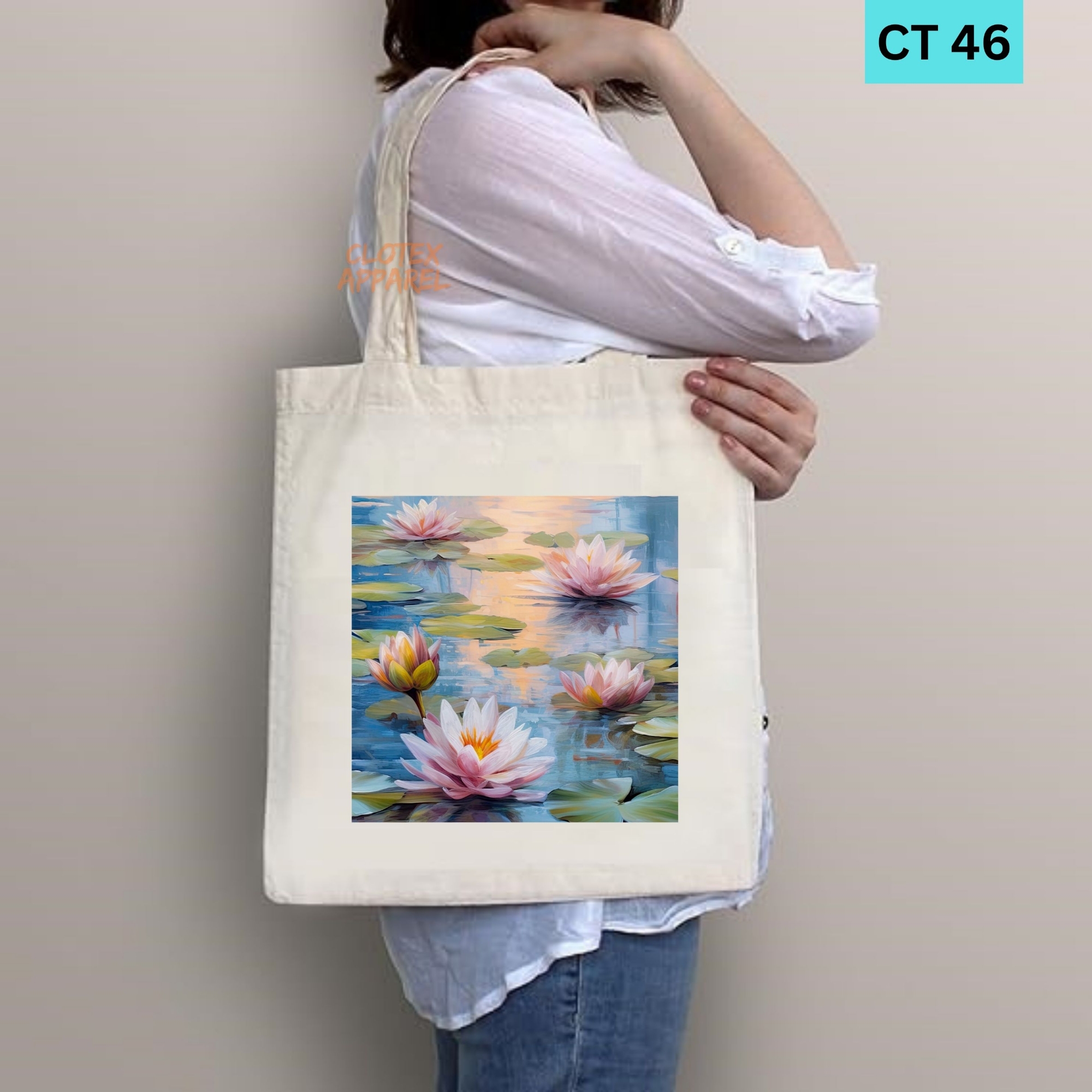Picture of Smile Canvas Tote Bag Women Empowerment Lotus Flower Designed Cotton Canvas Tote Bag With Zipper for Women Girls  Ladies Everyday Daily Useable Fashionable Hand Shoulder Bag For School College University Students (CT 46)