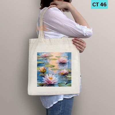 Picture of Smile Canvas Tote Bag Women Empowerment Lotus Flower Designed Cotton Canvas Tote Bag With Zipper for Women Girls  Ladies Everyday Daily Useable Fashionable Hand Shoulder Bag For School College University Students (CT 46)
